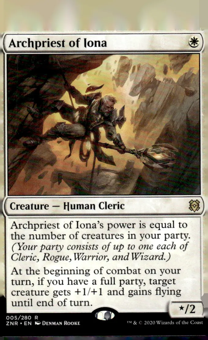 2020 Magic: The Gathering - Zendikar Rising (ZNR) #005/280 Archpriest of Iona (Creature — Human Cleric); art by Denman Rooke (front)