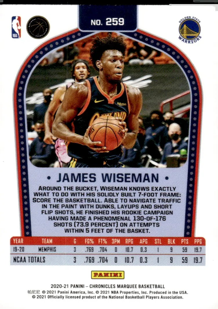 2020-21 Chronicles #259 James Wiseman (back)