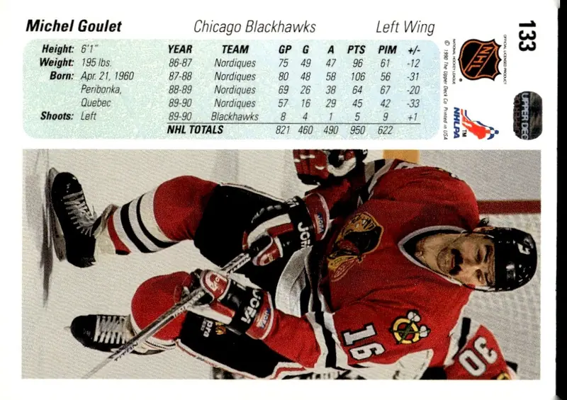 1990-91 Upper Deck #133 Michel Goulet (back)