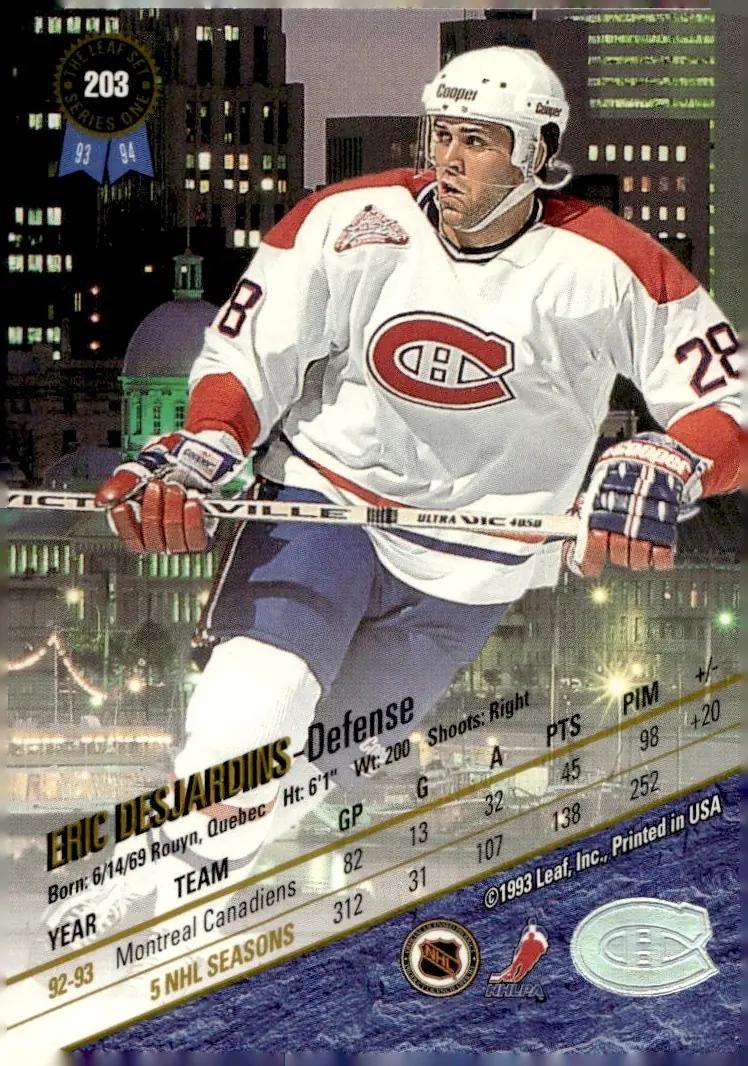 1993-94 Leaf #203 Eric Desjardins (back)