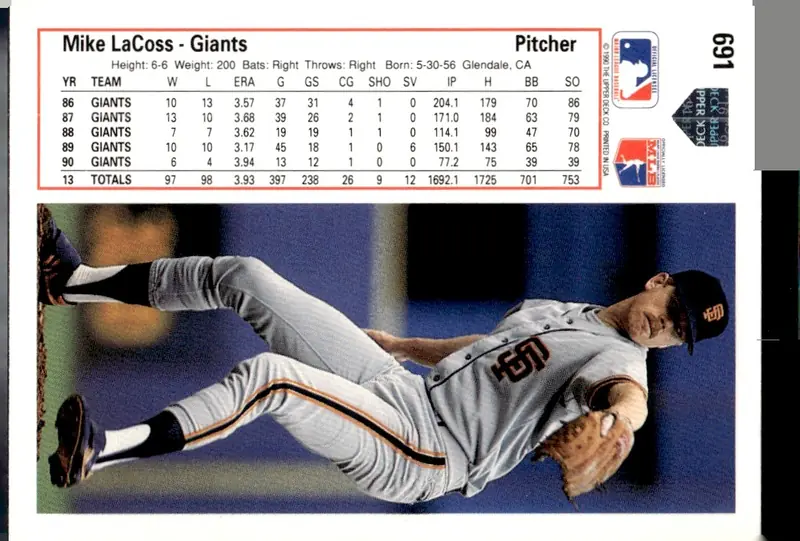 1991 Upper Deck #691 Mike LaCoss (back)
