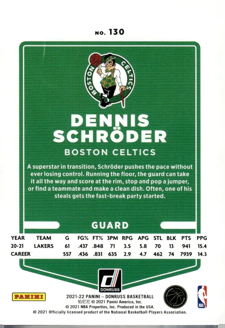 2021-22 Donruss Basketball #130 Dennis Schröder (back)