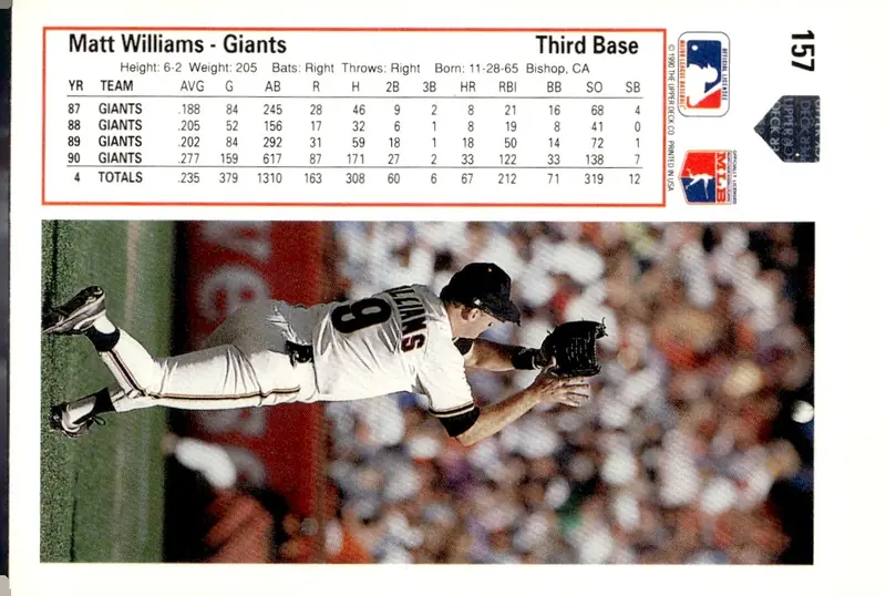 1991 Upper Deck #157 Matt Williams (back)