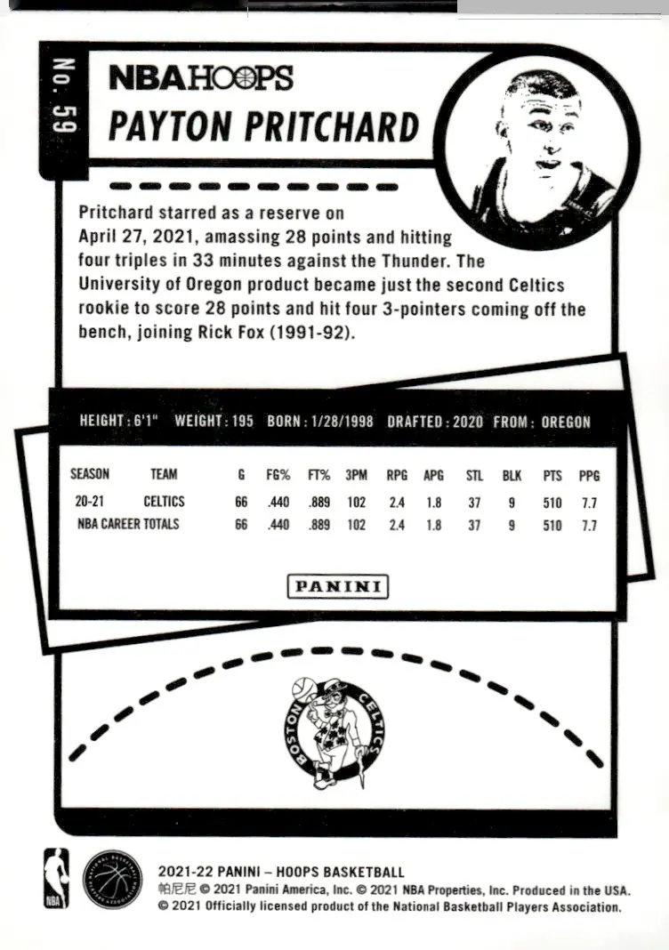 2021-22 NBA Hoops #59 Payton Pritchard (back)