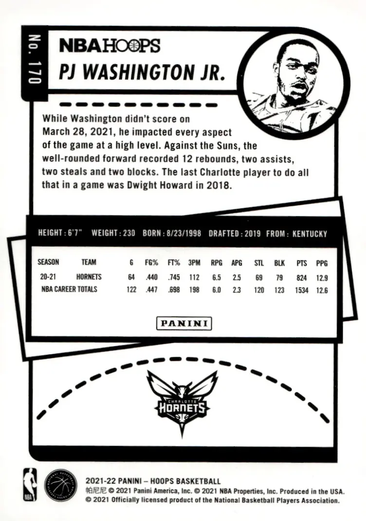 2021-22 NBA Hoops #170 PJ Washington Jr. (back)