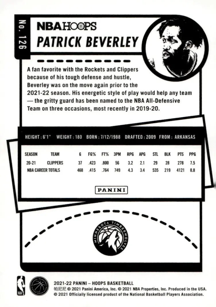 2021-22 NBA Hoops #126 Patrick Beverley (back)