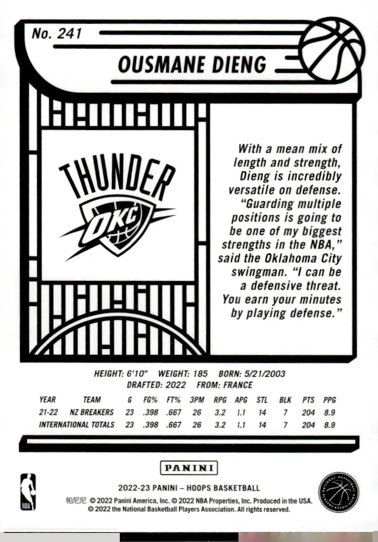 2022-23 NBA Hoops #241 Ousmane Dieng (back)