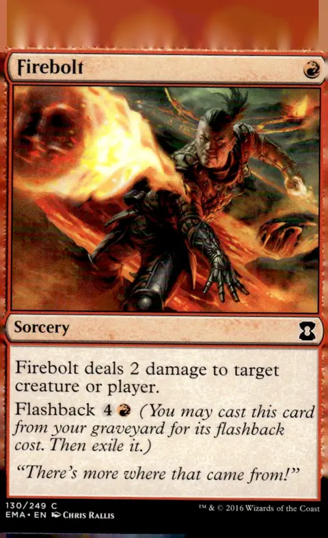 2016 Eternal Masters (EMA) #130/249 Firebolt (card name); art by Chris Rallis