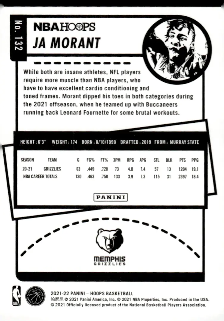2021-22 NBA Hoops #132 Ja Morant (back)
