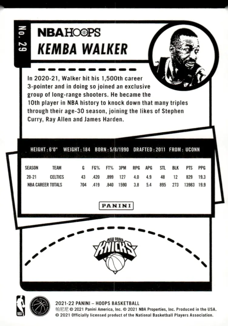 2021-22 NBA Hoops #29 Kemba Walker (back)