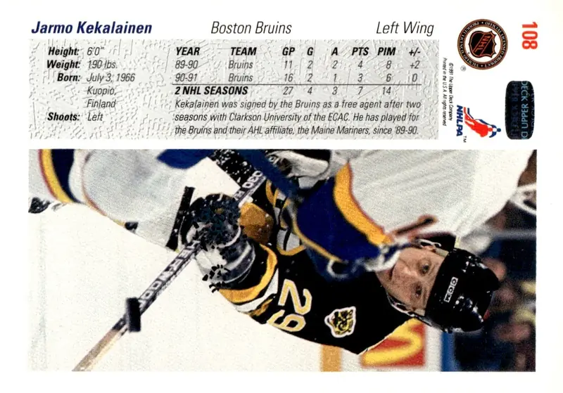 1991-92 Upper Deck #108 Jarmo Kekalainen (back)