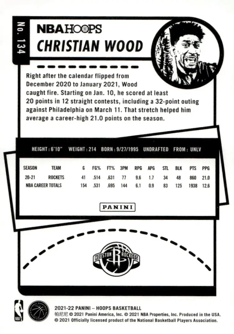 2021-22 NBA Hoops #134 Christian Wood (back)