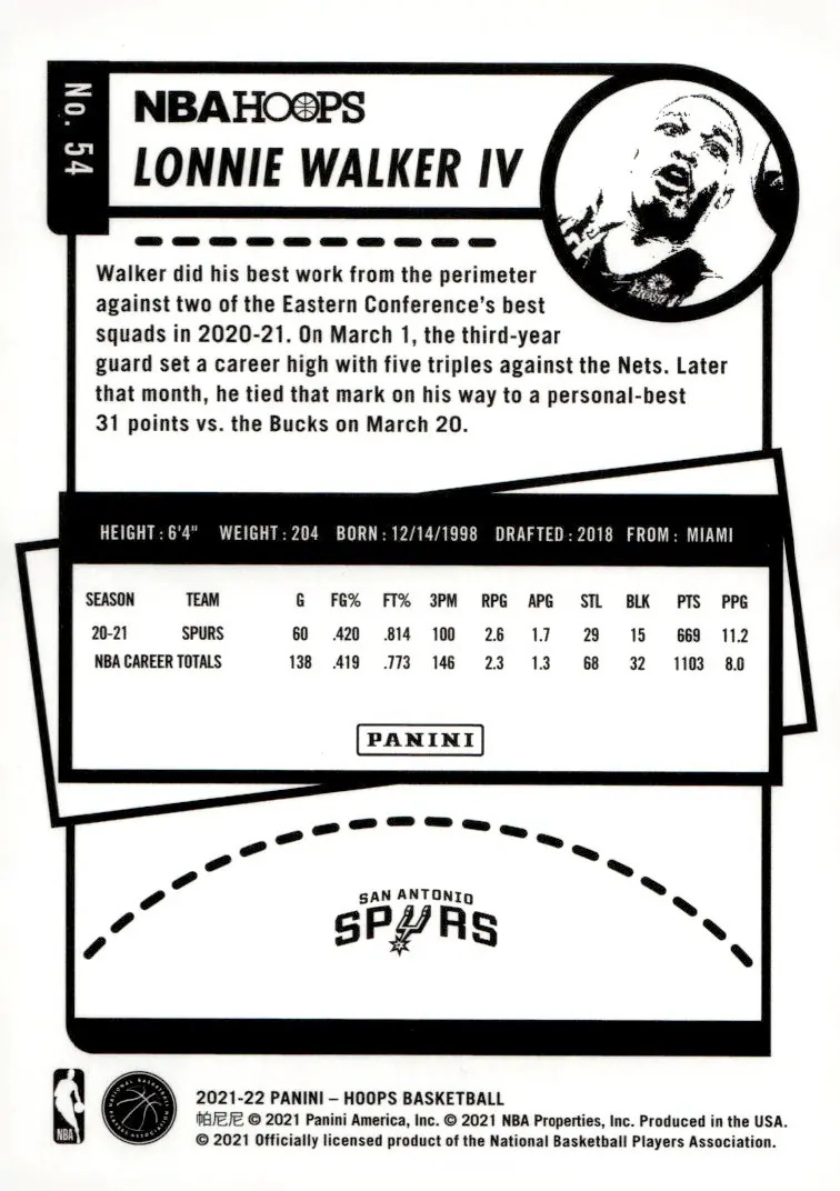 2021-22 NBA Hoops #54 Lonnie Walker IV (back)