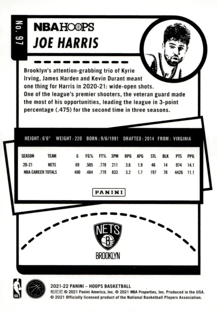 2021-22 NBA Hoops #97 Joe Harris (back)