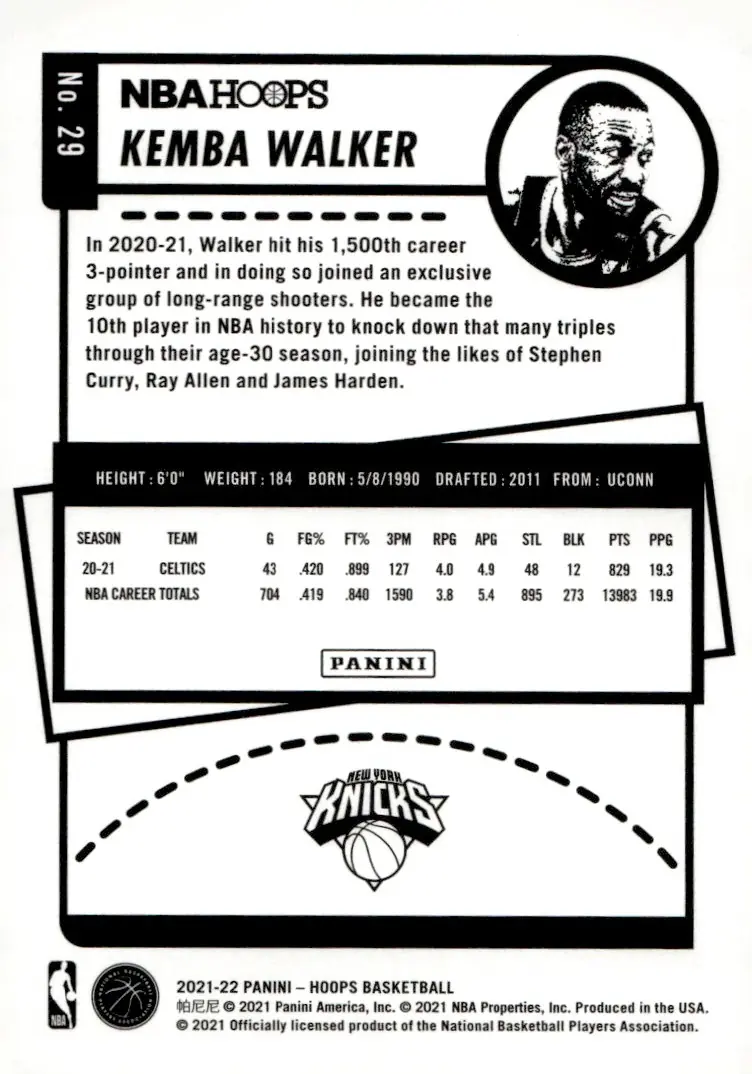 2021-22 NBA Hoops #29 Kemba Walker (back)