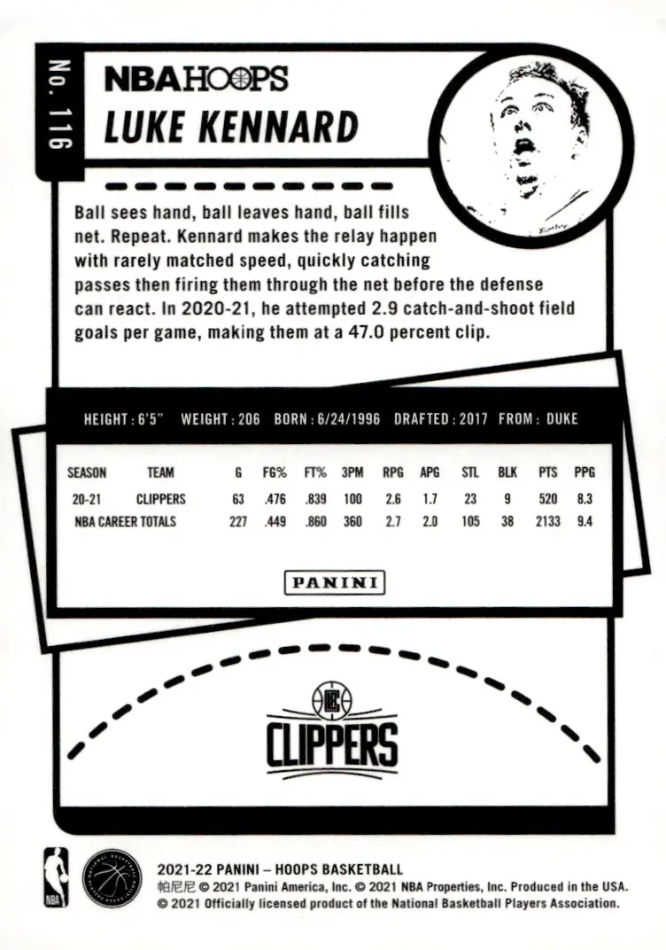 2021-22 NBA Hoops #116 Luke Kennard (back)