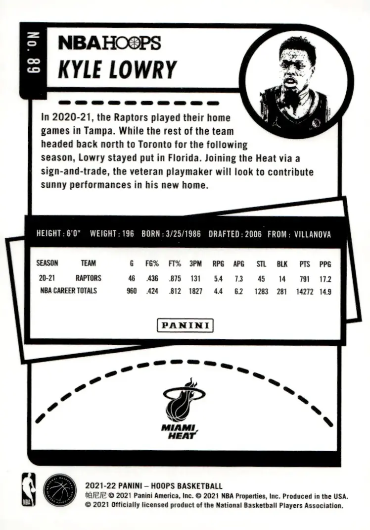 2021-22 NBA Hoops #89 Kyle Lowry (back)