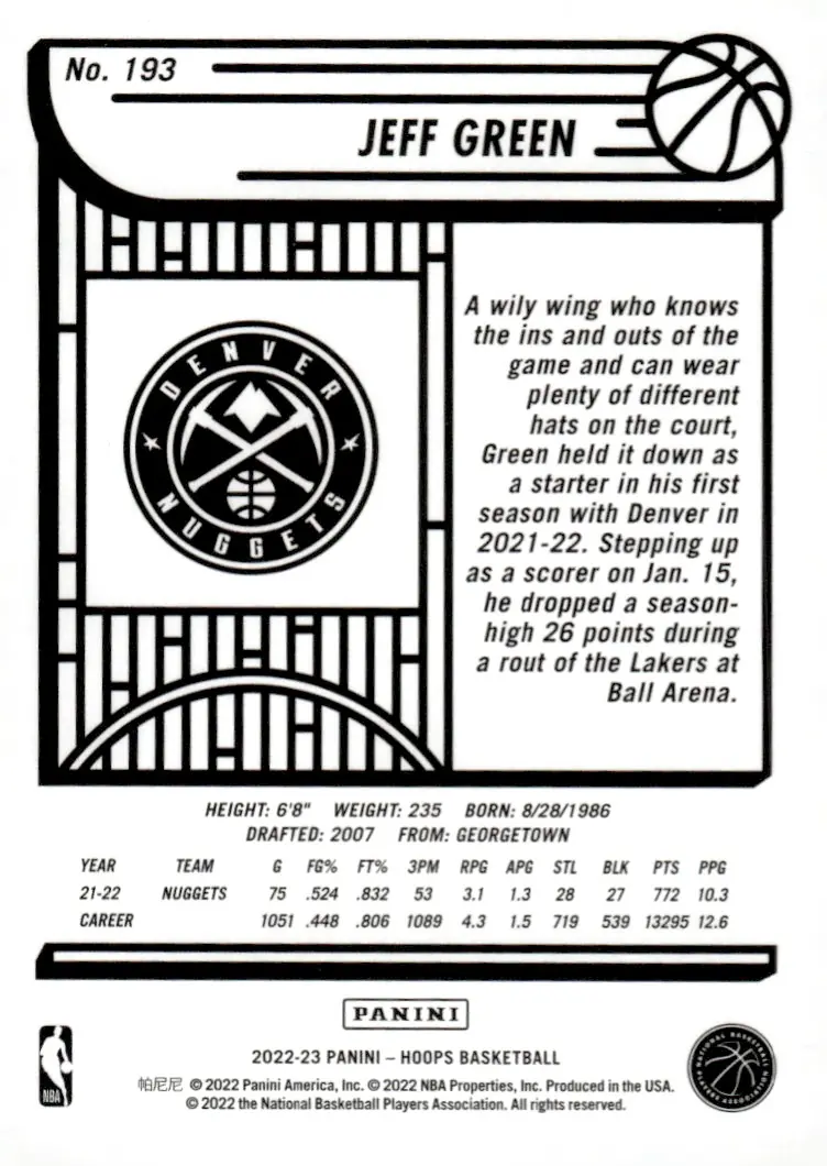 2022-23 NBA Hoops #193 Jeff Green (back)