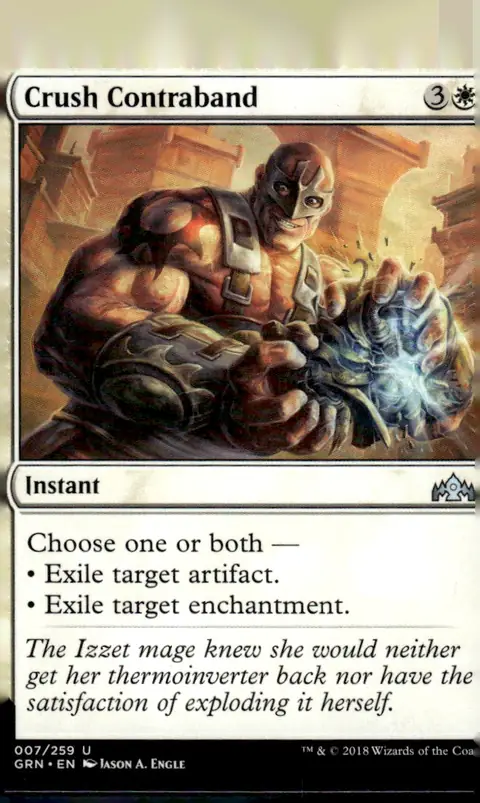 2018 Guilds of Ravnica (GRN) #007/259 Crush Contraband (card name); artist Jason A. Engle