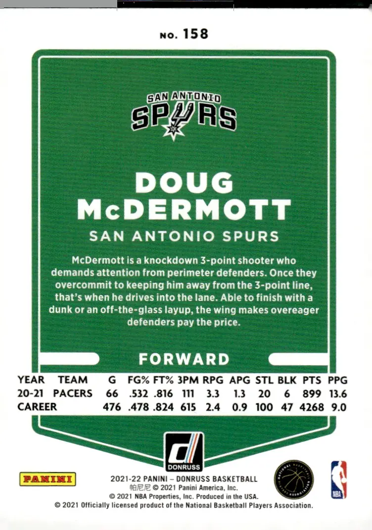 2021-22 Donruss #158 Doug McDermott (back)
