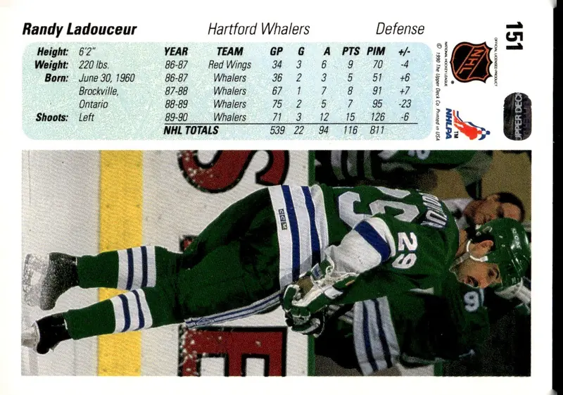 1990-91 Upper Deck (English, Series 1) #151 Randy Ladouceur (back)