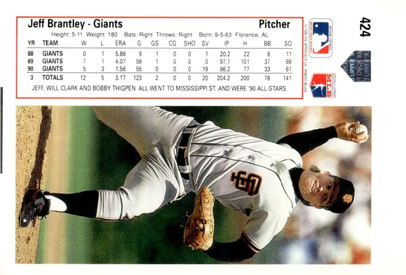 1991 Upper Deck #424 Jeff Brantley (back)