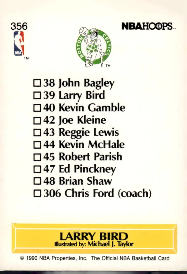 1990-91 NBA Hoops #356 Larry Bird (back)