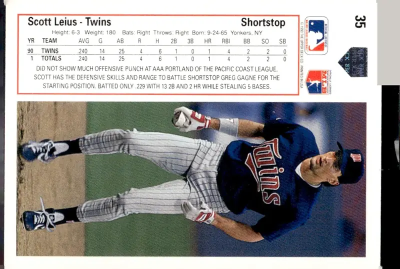 1991 Upper Deck #35 Scott Leius (back)