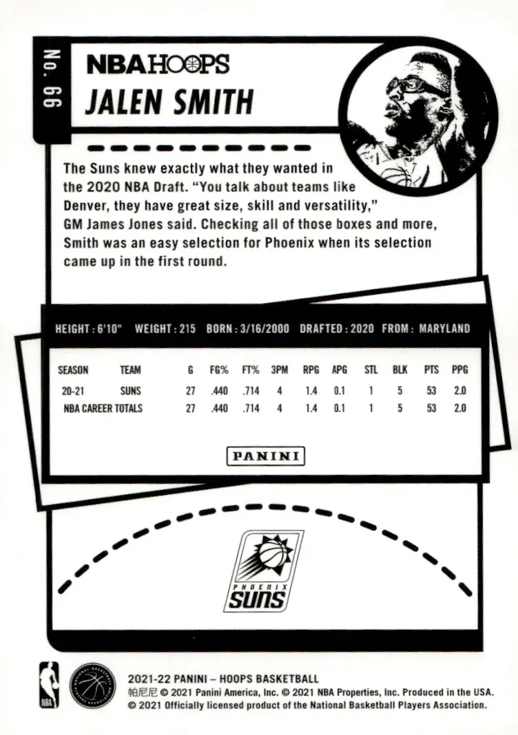 2021-22 NBA Hoops #66 Jalen Smith (back)