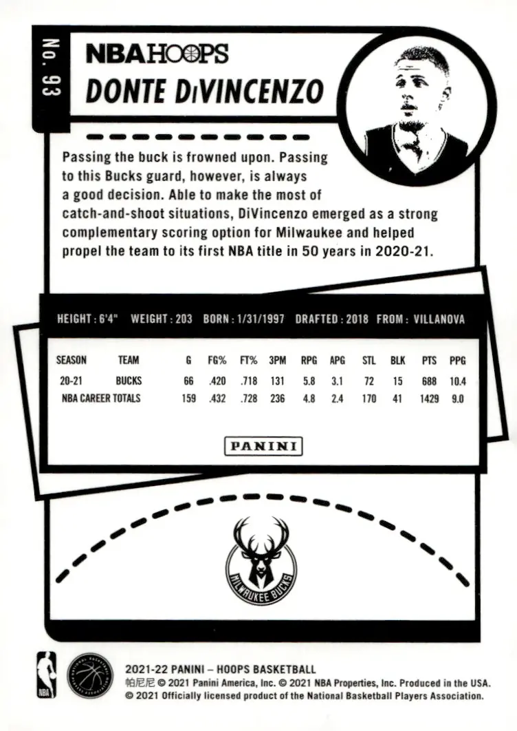 2021-22 NBA Hoops #93 Donte DiVincenzo (back)