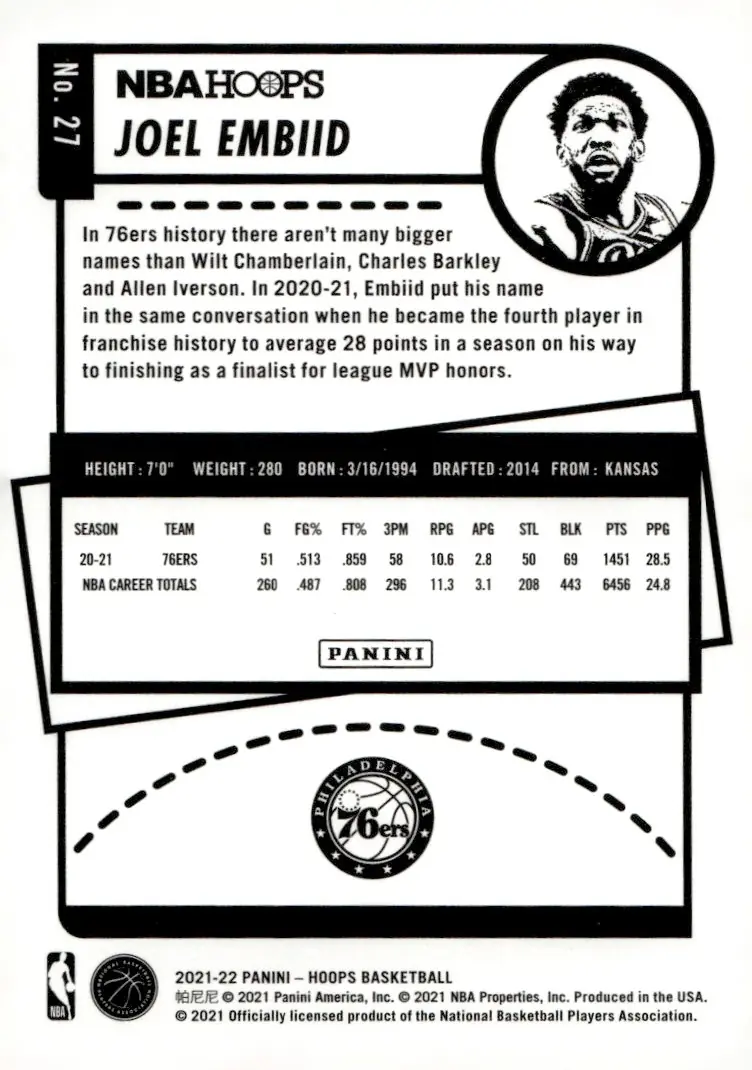 2021-22 NBA Hoops #27 Joel Embiid (back)