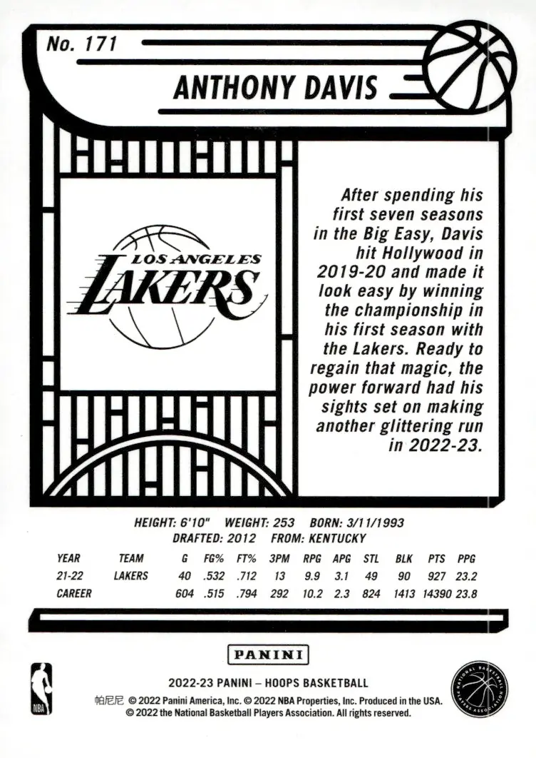 2022-23 NBA Hoops #171 Anthony Davis (back)