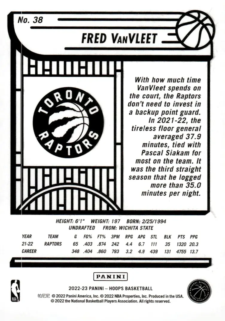 2022-23 NBA Hoops #38 Fred VanVleet (back)