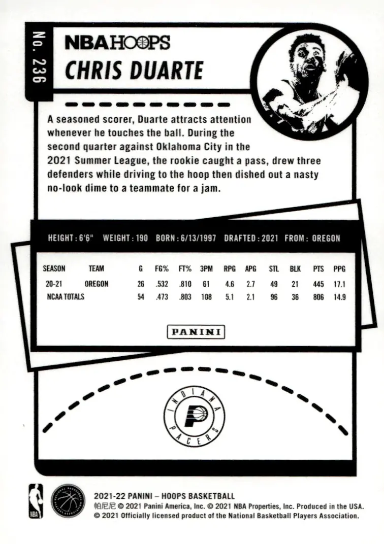 2021-22 NBA Hoops #236 Chris Duarte (back)