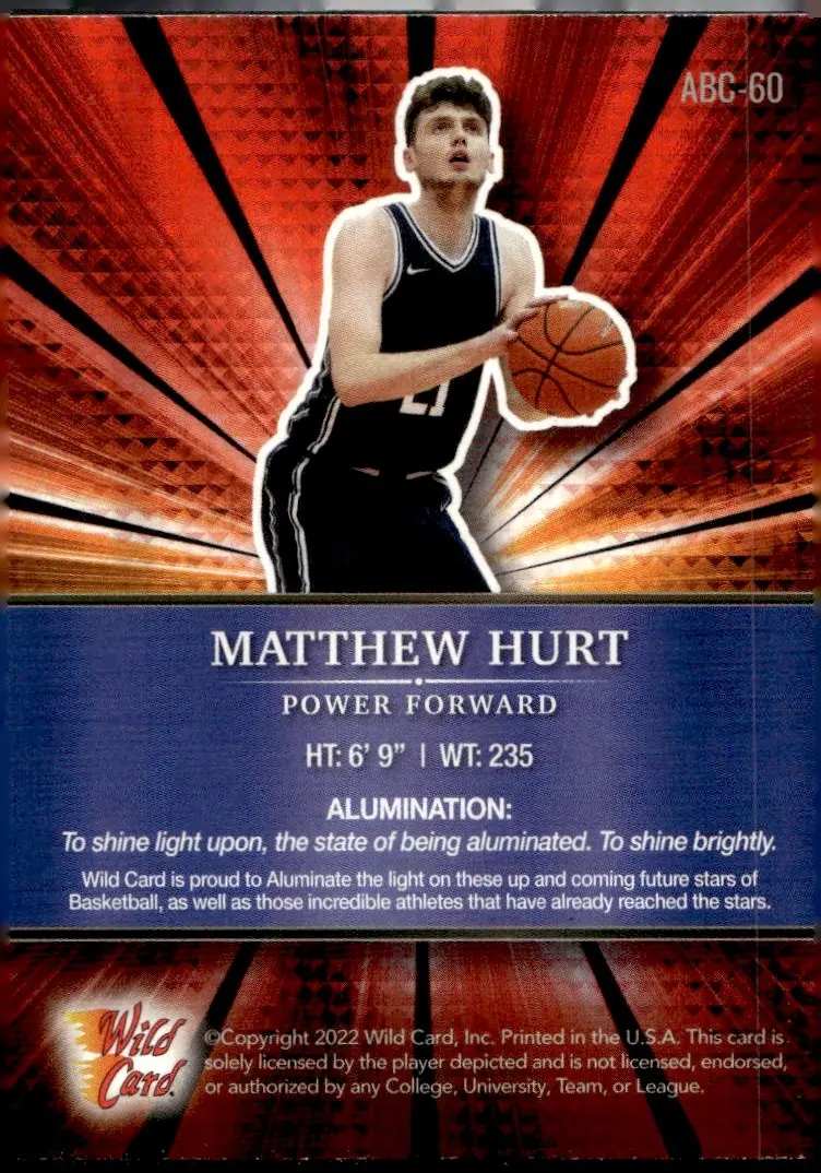 2021-22 Wild Card Alumination Basketball Edition #ABC-60 Matthew Hurt (back)