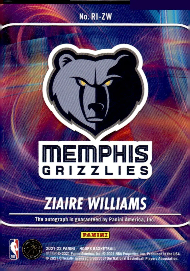 2021-22 NBA Hoops #RI-ZW Ziaire Williams (back)