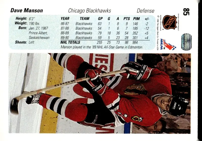 1990-91 Upper Deck #85 Dave Manson (back)