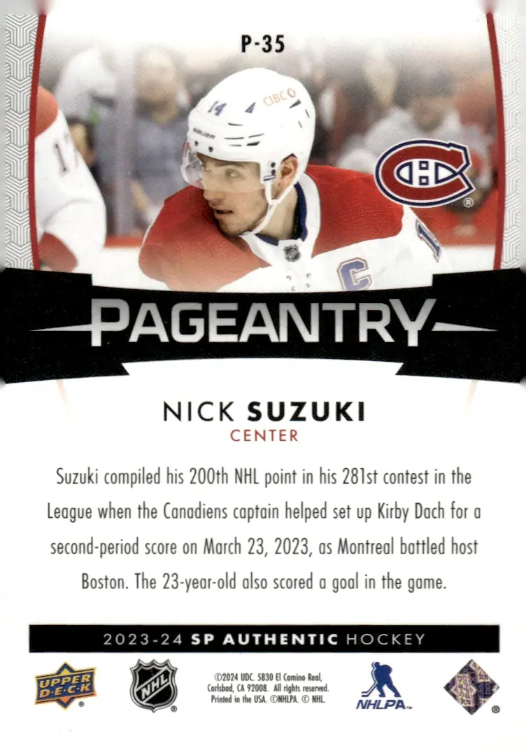 2023-24 SP Authentic #P-35 Nick Suzuki (back)