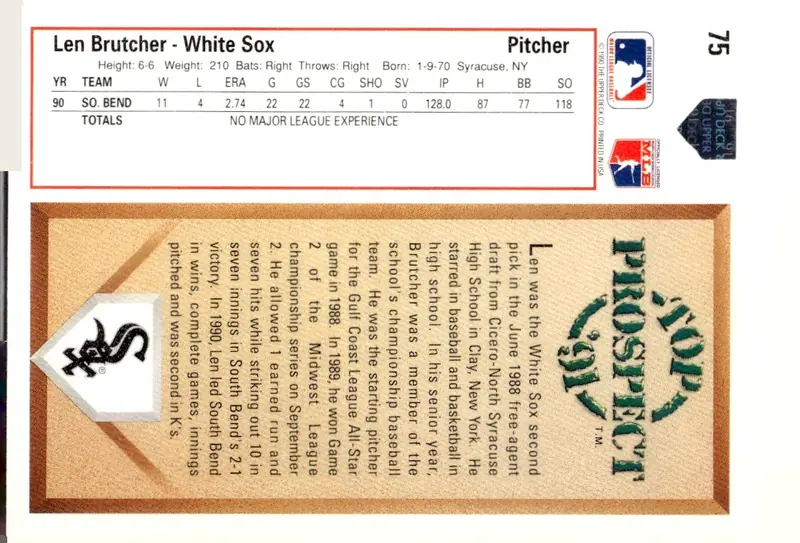 1991 Upper Deck #75 Len Brutcher (back)