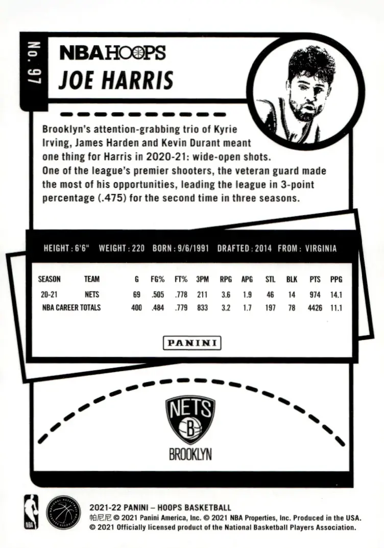 2021-22 NBA Hoops #97 Joe Harris (back)