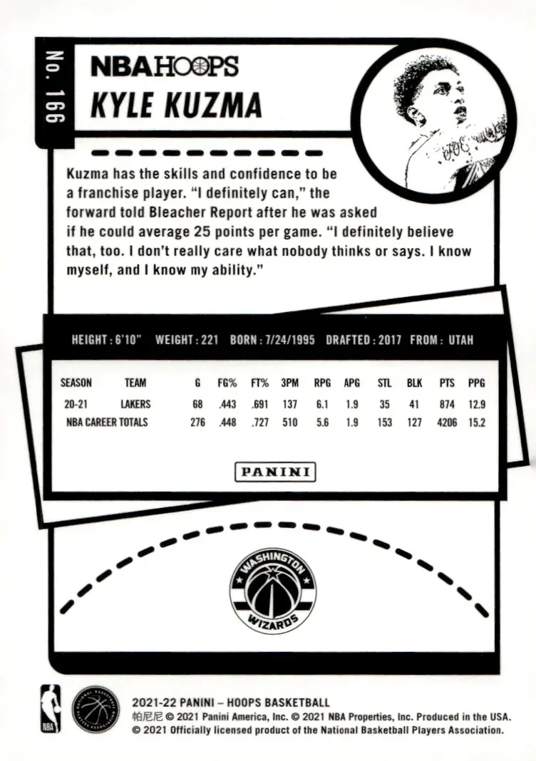 2021-22 NBA Hoops #166 Kyle Kuzma (back)