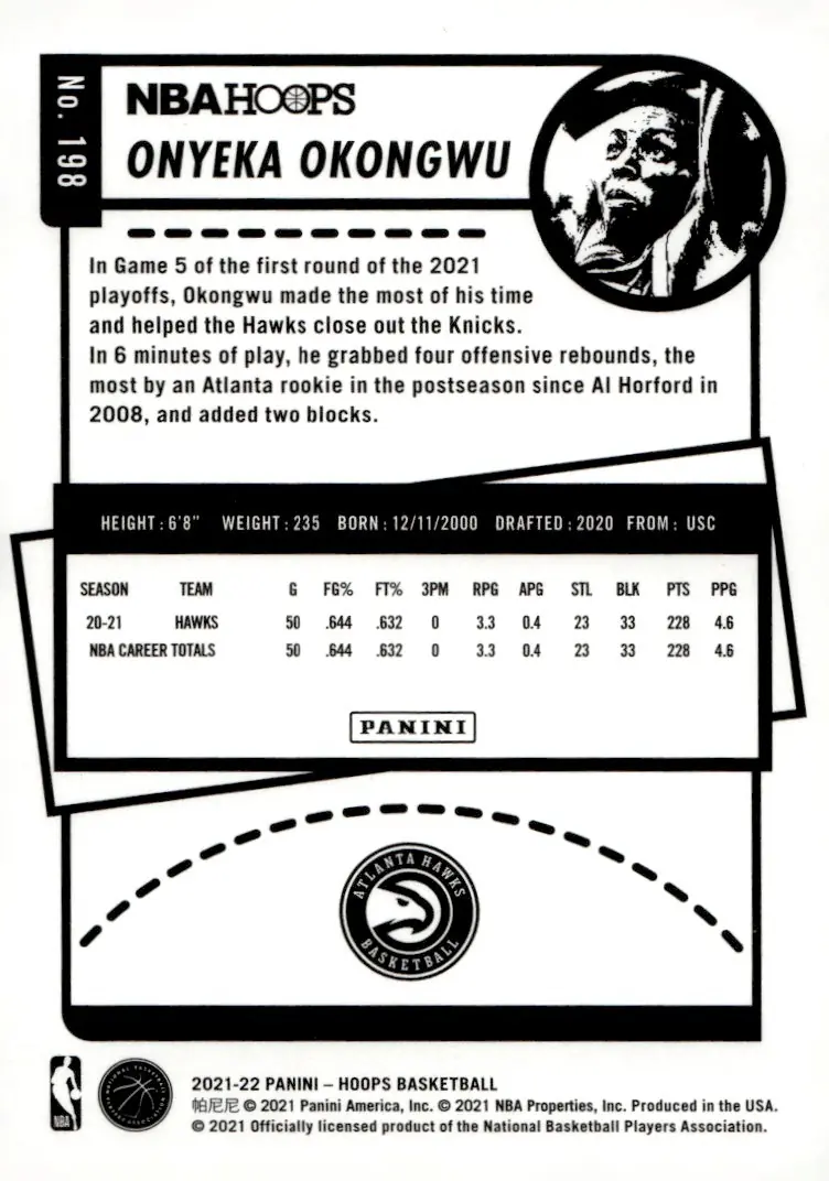 2021-22 NBA Hoops #198 Onyeka Okongwu (back)