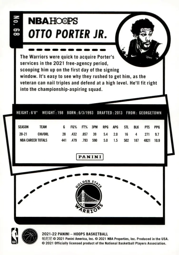 2021-22 NBA Hoops #68 Otto Porter Jr. (back)