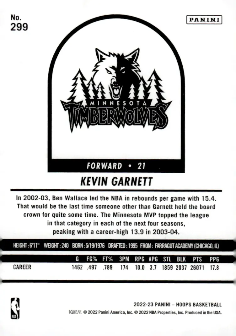 2022-23 NBA Hoops #299 Kevin Garnett (back)