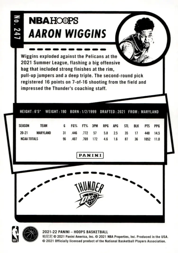 2021-22 NBA Hoops #247 Aaron Wiggins (back)