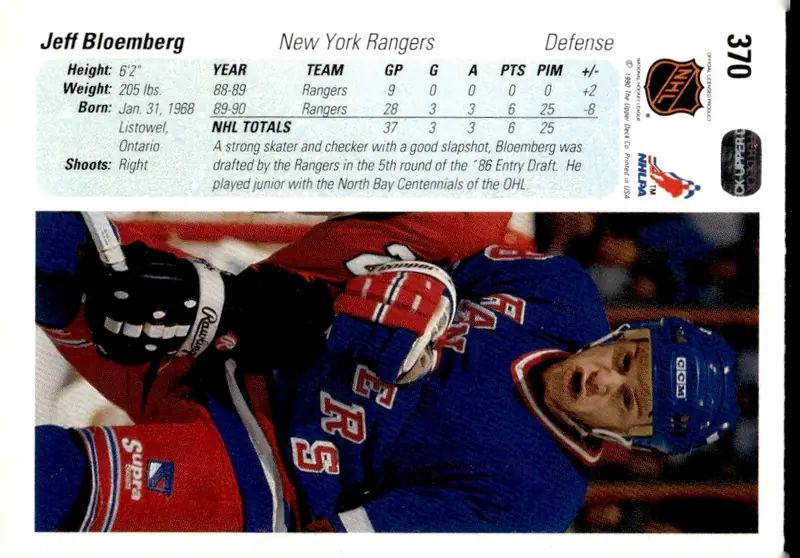 1990-91 Upper Deck #370 Jeff Bloemberg (back)