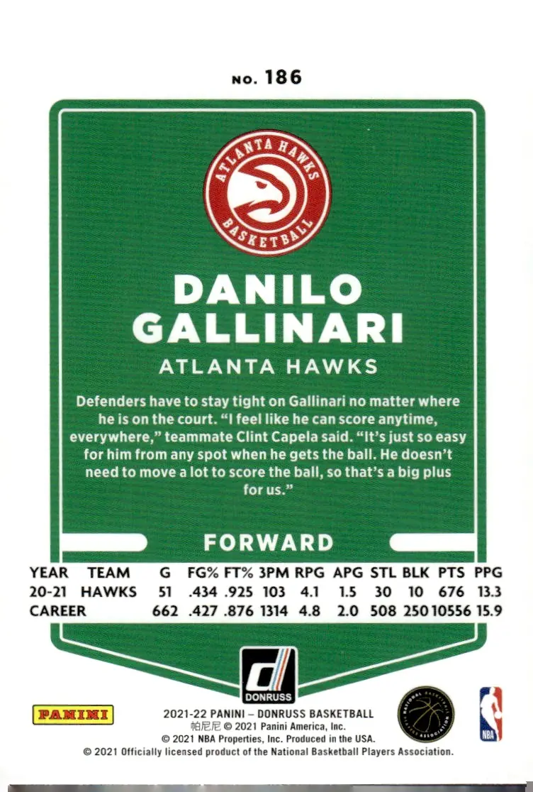 2021-22 Donruss #186 Danilo Gallinari (back)