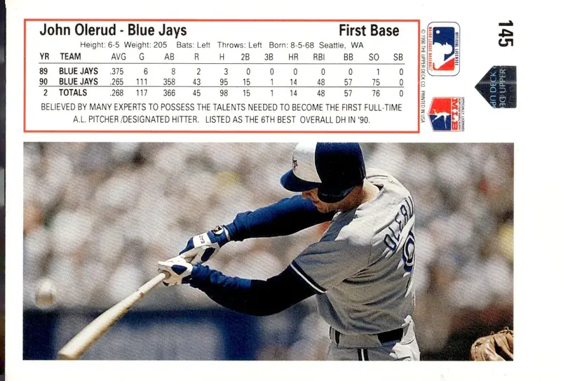 1991 Upper Deck #145 John Olerud (back)