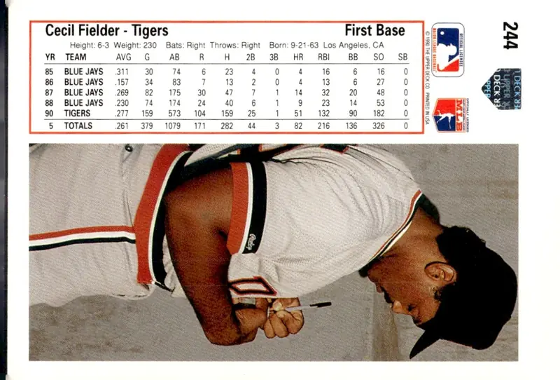 1991 Upper Deck #244 Cecil Fielder (back)