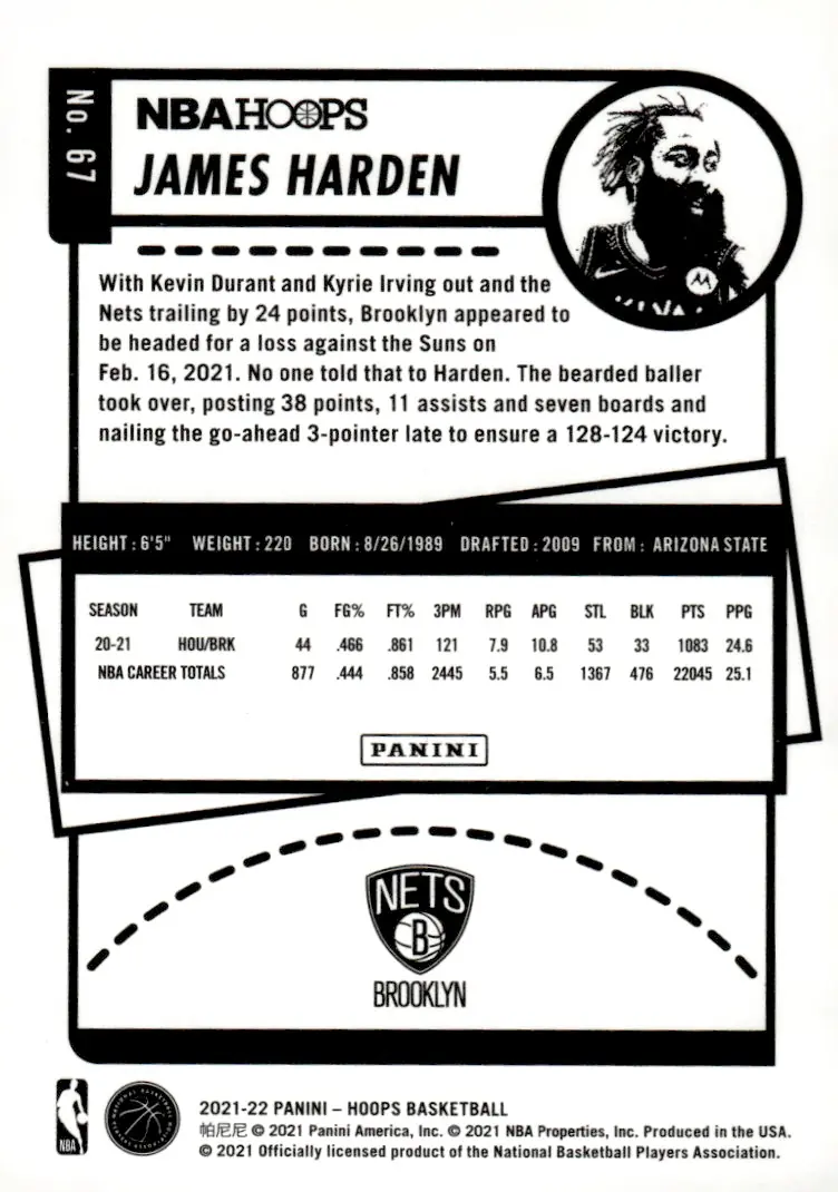 2021-22 NBA Hoops #67 James Harden (back)